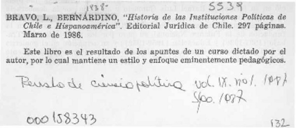 "Historia de las instituciones políticas de Chile e Hispanoamérica"  [artículo] C. R.