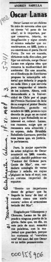 Oscar Lanas  [artículo] Andrés Sabella.