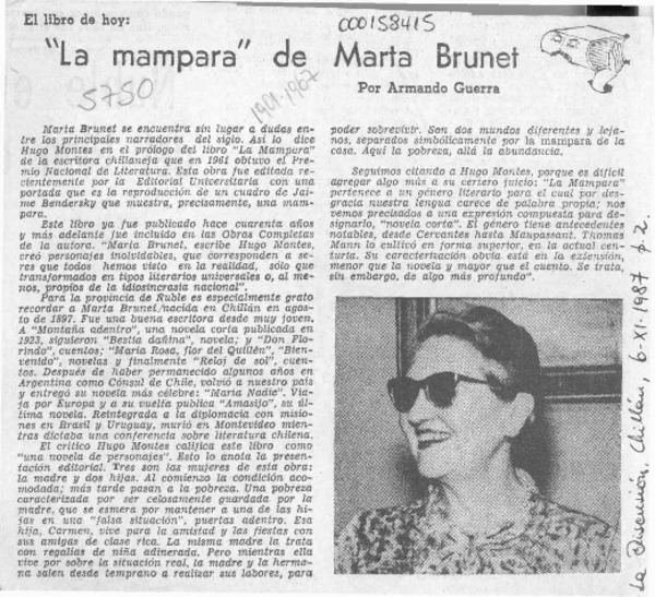 "La mampara" de Marta Brunet  [artículo] Armando Guerra.