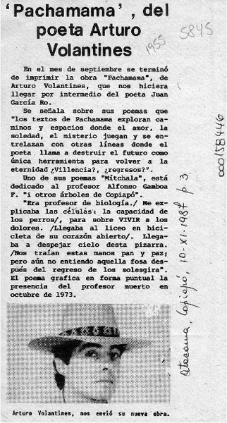 "Pachamama", del poeta Arturo Volantines  [artículo].