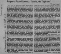 Amparo Pozo Donoso, "María, de Tapihue"  [artículo] José Arraño Acevedo.