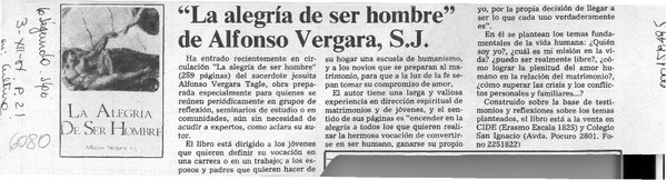 "La Alegría de ser hombre" de Alfonso Vergara, S.J.  [artículo].