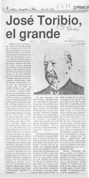 José Toribio, el grande  [artículo] Mario Céspedes.