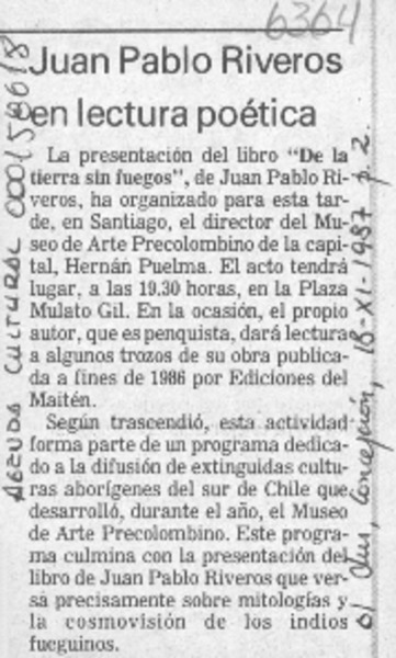 Juan Pablo Riveros en lectura poética  [artículo].