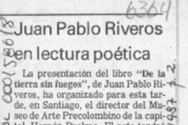 Juan Pablo Riveros en lectura poética  [artículo].