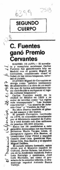C. Fuentes ganó Premio Cervantes  [artículo].