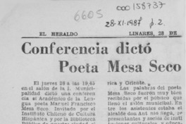 Conferencia dictó poeta Mesa Seco  [artículo].