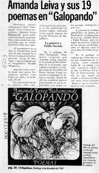 Amanda Leiva y sus 19 poemas en "Galopando"  [artículo].