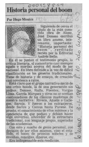Historia personal del boom  [artículo] Hugo Montes.