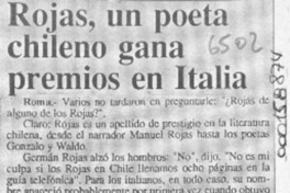 Rojas, un poeta chileno gana premios en Italia  [artículo]