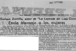 Enrique Zorrilla, autor de "La leyenda del lago Como" envía mensaje a las mujeres  [artículo].