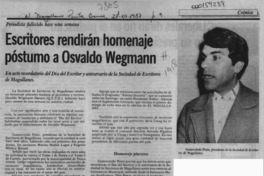 Escritores rendirán homenaje póstumo a Osvaldo Wegmann  [artículo].