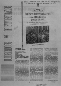 Breve historia de la medicina universal y notas sobre historia de la medicina chilena  [artículo] Ricardo Cruz-Coke.