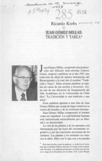 Juan Gómez Millas, tradición y tarea  [artículo] Ricardo Krebs.