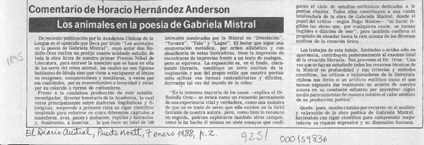 Los animales en la poesía de Gabriela Mistral  [artículo] Horacio Hernández Anderson.