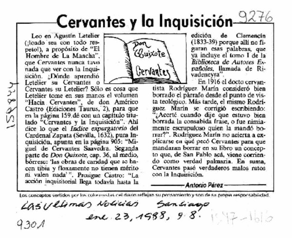 Cervantes y la Inquisición, 3  [artículo] Antonio Pérez.