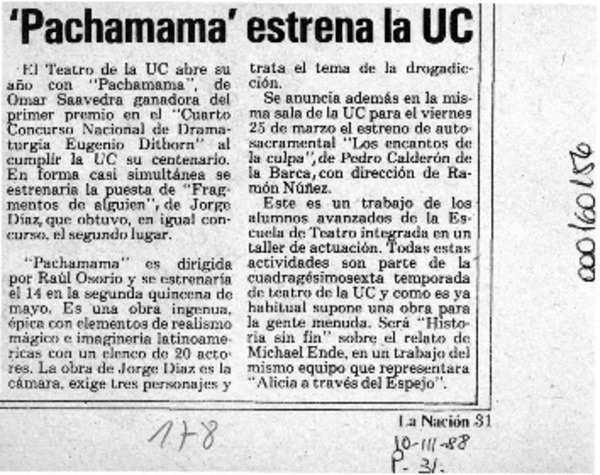 'Pachamama' estrena la UC  [artículo].