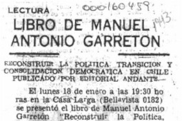 Libro de Manuel Antonio Garretón  [artículo].