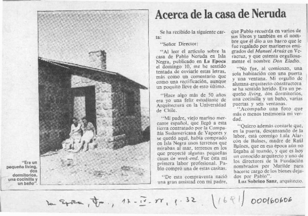 Acerca de la casa de Neruda  [artículo] Luz Sobrino Sanz.