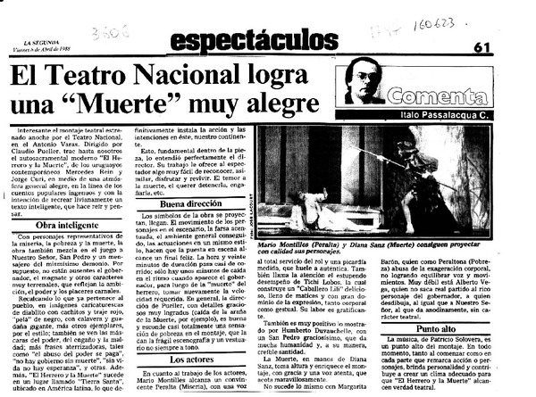 El Teatro Nacional logra una "muerte" muy alegre  [artículo] Italo Passalacqua C.