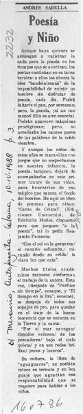 Poesía y niño  [artículo] Andrés Sabella.