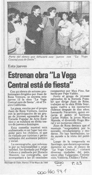Estrenan obra "La Vega Central está de fiesta"  [artículo].