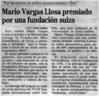 Mario Vargas Llosa premiado por una fundación suiza