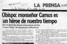 Obispo, Monseñor Camus es un héroe de nuestro tiempo  [artículo].