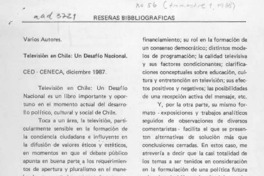Televisión en Chile, un desafío nacional  [artículo] Raúl Allard N.