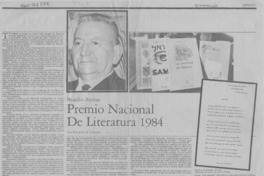 Premio Nacional de Literatura 1984  [artículo] Fernando de la Lastra.
