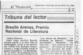 Braulio Arenas, Premio Nacional de Literatura  [artículo] Antiguo lector.