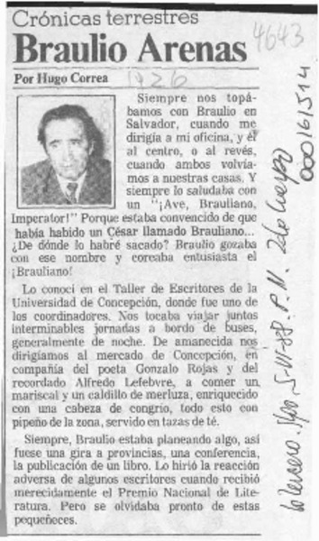 Braulio Arenas  [artículo] Hugo Correa