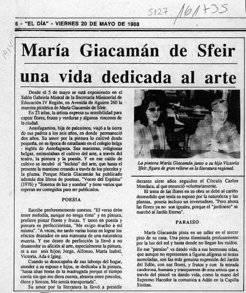 María Giacamán de Sfeir una vida dedicada al arte  [artículo].