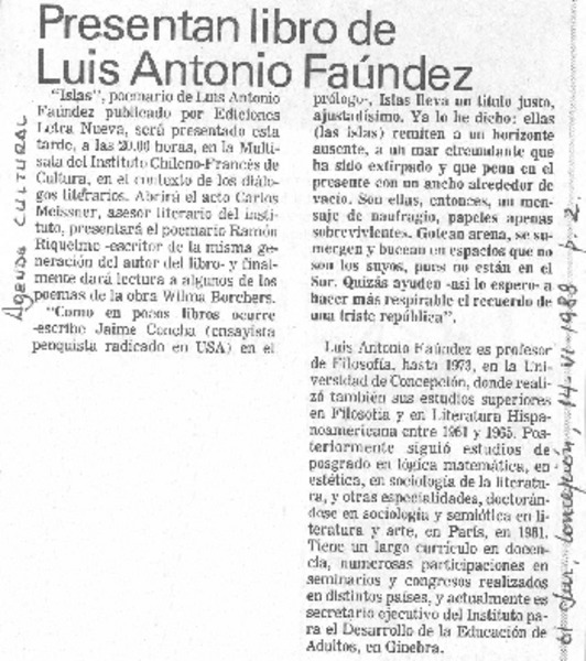 Presentan libro de Luis Antonio Faúndez