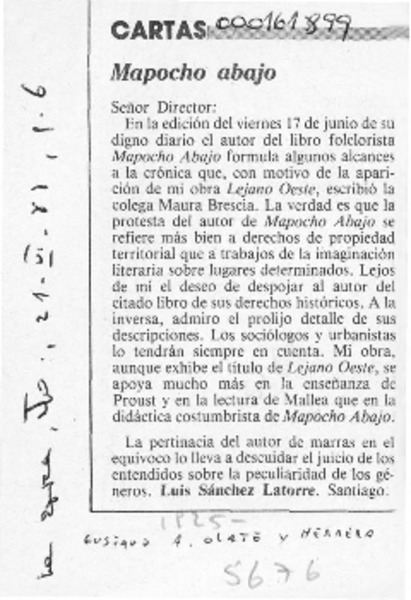 Mapocho abajo  [artículo] Luis Sánchez Latorre.