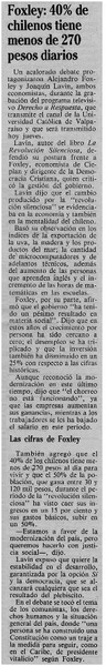 Foxley, 40% de chilenos tiene menos de 270 pesos diarios