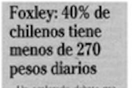 Foxley, 40% de chilenos tiene menos de 270 pesos diarios