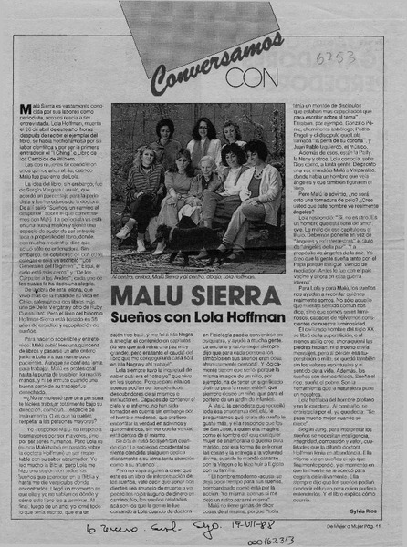 Malu Sierra, sueños con Lola Hoffman  [artículo] Sylvia Ríos.