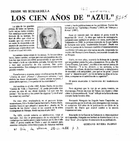 Los cien años de "Azul"  [artículo] Gustavo Rivera Flores.