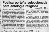Poetisa porteña seleccionada para antología religiosa  [artículo].