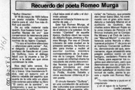 Recuerdo del poeta Romeo Murga  [artículo] Lucía Lezaeta.