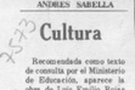 Cultura  [artículo] Andrés Sabella.