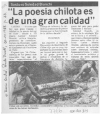 "La Poesía chilota es de una gran calidad", sostuvo Soledad Bianchi  [artículo].