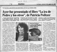 Ayer fue presentado el libro "La ira de Pedro y los otros", de Patricia Politzer