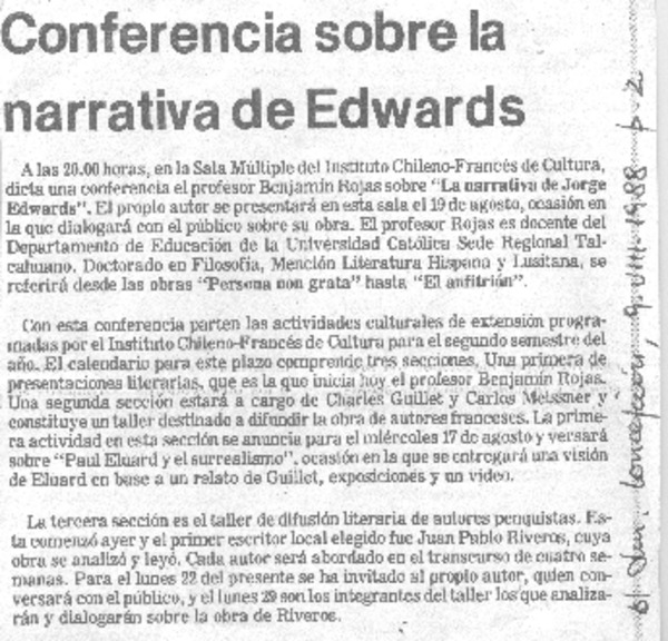Conferencia sobre la narrativa de Edwards