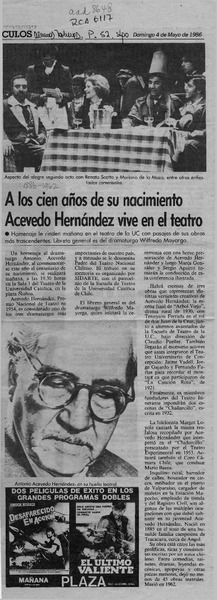A los cien años de su nacimiento Acevedo Hernández vive en el teatro  [artículo].