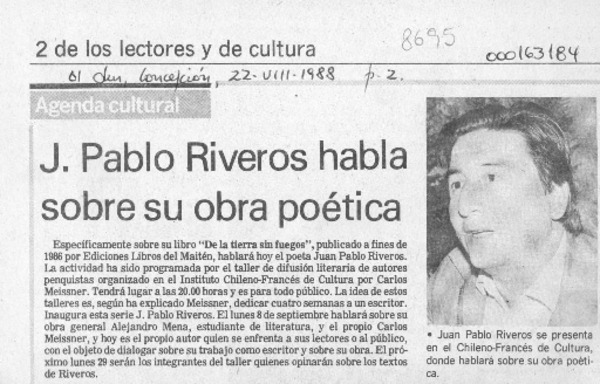 J. Pablo Riveros habla sobre su obra poética  [artículo].