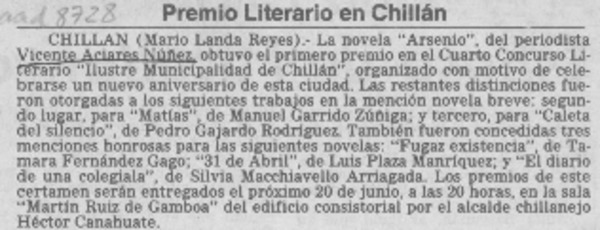 Premio literario en Chillán