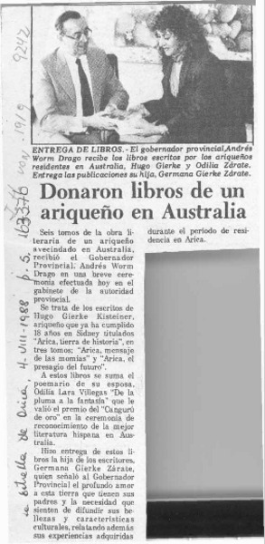 Donaron libros de un ariqueño en Australia  [artículo].
