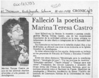 Falleció la poetisa Marina Teresa Castro  [artículo].
